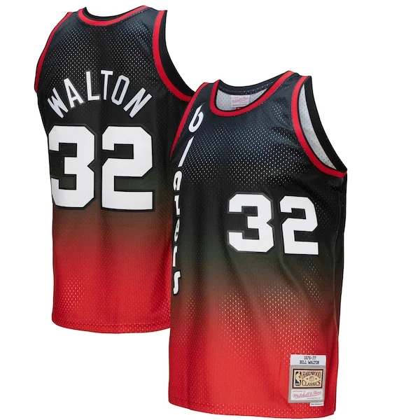 Accattivante Bill Walton Portland Trail Blazers 1976/77 Hardwood Classics Fadeaway Swingman Player Jersey Red/Black