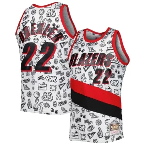 Accattivante Versatile Clyde Drexler Portland Trail Blazers 1991 92 Hardwood Classics Doodle Swingman Jersey White