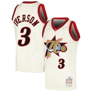 Attraente Allen Iverson Philadelphia 76ers Chainstitch Swingman Jersey Cream