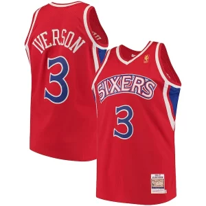 Attraente Ottimo Allen Iverson Philadelphia 76ers 1996/97 Hardwood Classics Authentic Jersey Red/Black/White