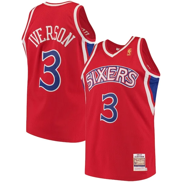 Attraente Ottimo Allen Iverson Philadelphia 76ers 1996/97 Hardwood Classics Authentic Jersey Red/Black/White