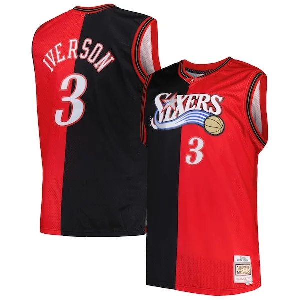 Bellissimo Allen Iverson Philadelphia 76ers Big & Tall Hardwood Classics 2000/01 Split Swingman Jersey Black/Red