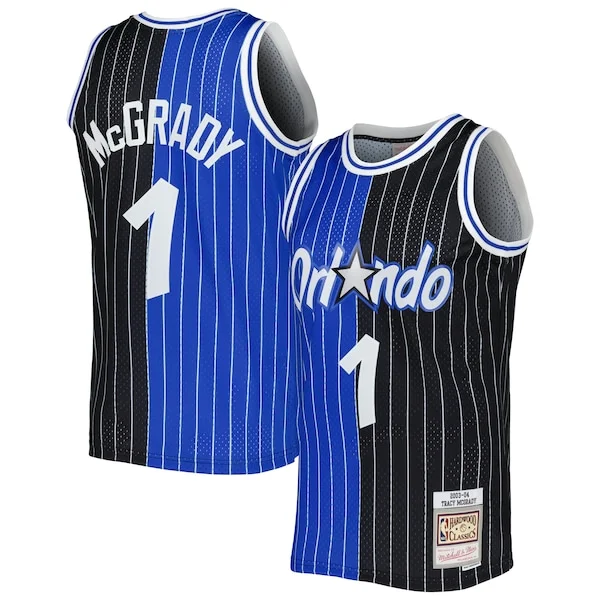 Bellissimo Eccezionale Tracy McGrady Orlando Magic Hardwood Classics 2003/04 Split Swingman Jersey Blue/Black