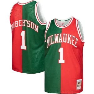 Bellissimo Magnifico Oscar Robertson Milwaukee Bucks Hardwood Classics 1971/72 Split Swingman Jersey Green/Red