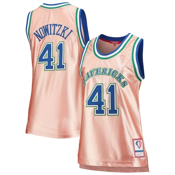 Carino Classico Dirk Nowitzki Dallas Mavericks Women's 75th Anniversary Rose Gold 1998 Swingman Jersey Pink