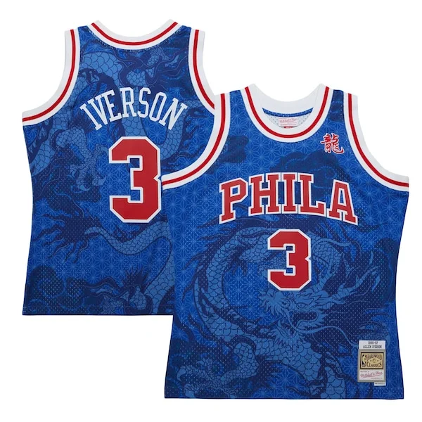 Cool Bellissimo Stupendo Allen Iverson Philadelphia 76ers 1996/97 Hardwood Classics Asian Heritage 6.0 Swingman Throwback Player Jersey Royal