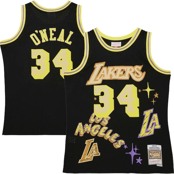 Cool Gorgeous Ottimo Shaquille O'Neal Los Angeles Lakers 1996/97 Swingman Sidewalk Sketch Jersey Black