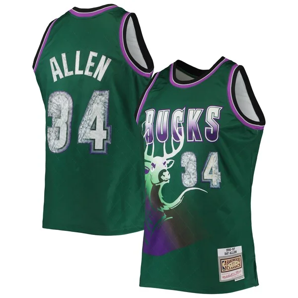 Cool Ray Allen Milwaukee Bucks 1996/97 Hardwood Classics NBA 75th Anniversary Diamond Swingman Jersey Green