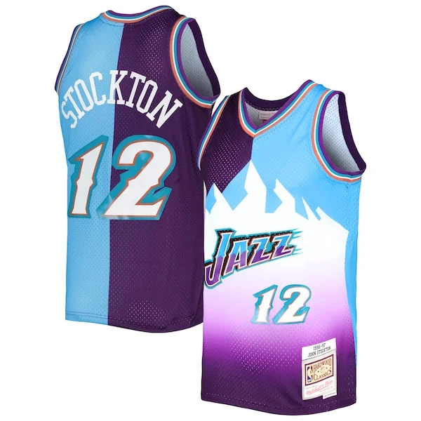 Delizioso Cool John Stockton Utah Jazz Hardwood Classics 1996/97 Split Swingman Jersey Purple/Turquoise