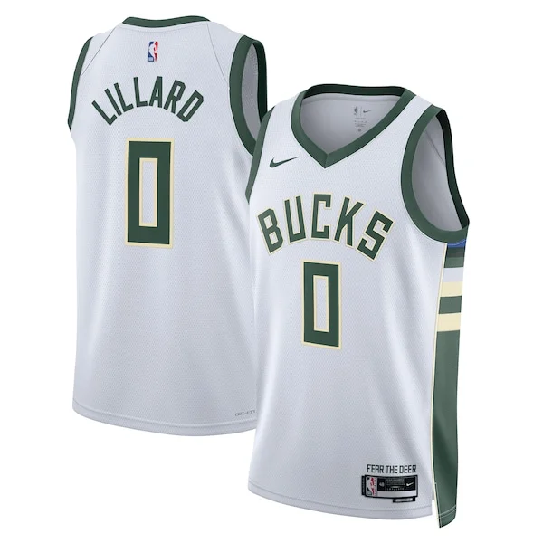 Delizioso Moderno Splendido Damian Lillard Milwaukee Bucks Nike Unisex Fear The Deer Swingman Player Jersey Association Edition White