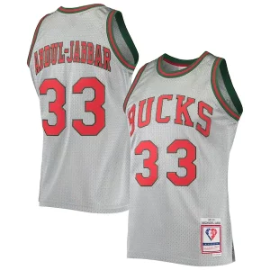 Eccezionale Cool Kareem Abdul Jabbar Milwaukee Bucks 75th Anniversary 1971/72 Hardwood Classics Swingman Jersey Silver
