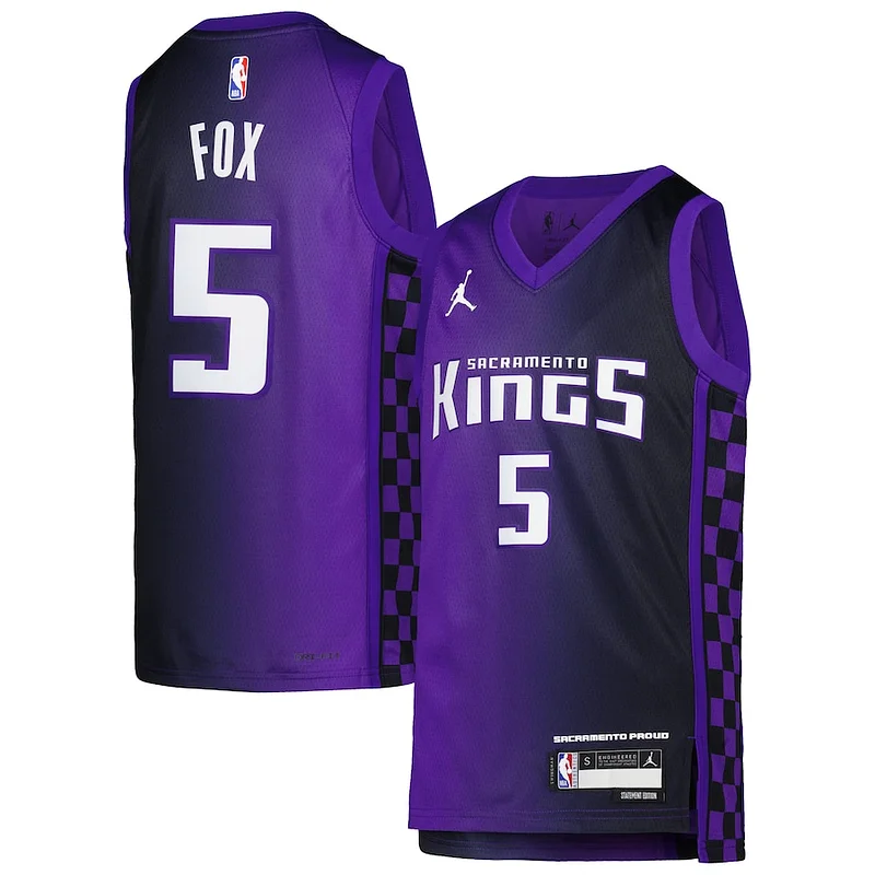 Eccezionale De'Aaron Fox Sacramento Kings Jordan Brand Youth Swingman Jersey Statement Edition Purple