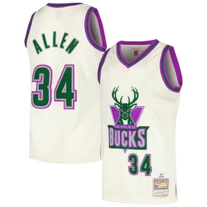 Eccezionale Ray Allen Milwaukee Bucks Chainstitch Swingman Jersey Cream