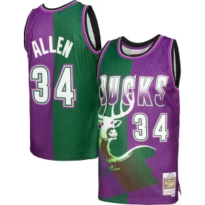 Eccezionale Ray Allen Milwaukee Bucks Hardwood Classics 1996/97 Split Swingman Jersey Green/Purple