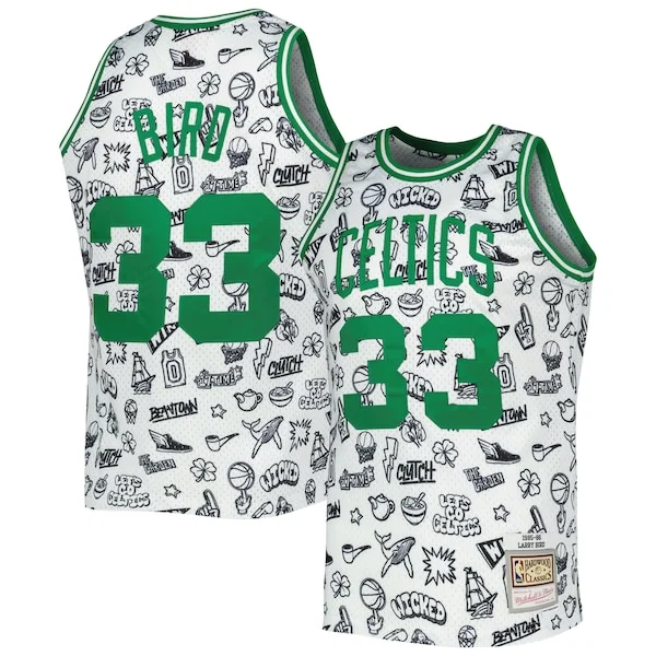 Fantastico Stupendo Larry Bird Boston Celtics 1985/86 Hardwood Classics Doodle Swingman Jersey White