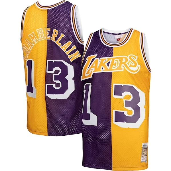 Fantastico Wilt Chamberlain Los Angeles Lakers Hardwood Classics 1971/72 Split Swingman Jersey Purple/Gold