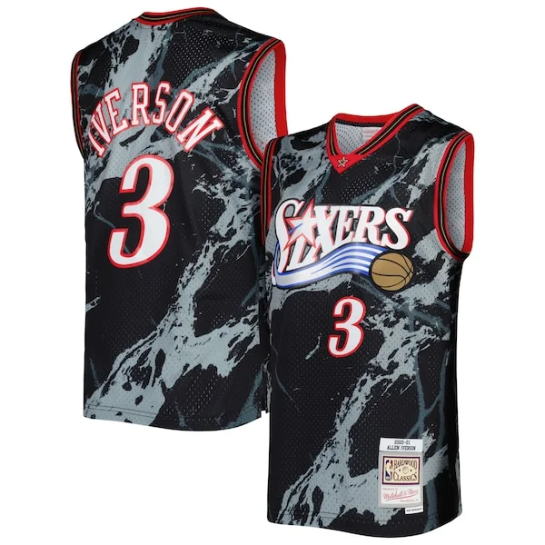 Fascinante Allen Iverson Philadelphia 76ers 2000/01 Hardwood Classics Marble Swingman Jersey Black