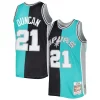 Fascinante Tim Duncan San Antonio Spurs Hardwood Classics 1998/99 Split Swingman Jersey Black/Teal