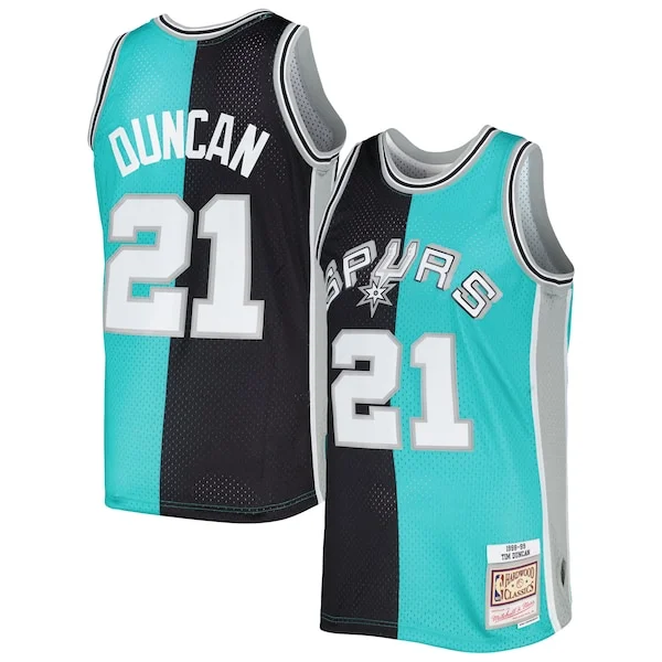 Fascinante Tim Duncan San Antonio Spurs Hardwood Classics 1998/99 Split Swingman Jersey Black/Teal
