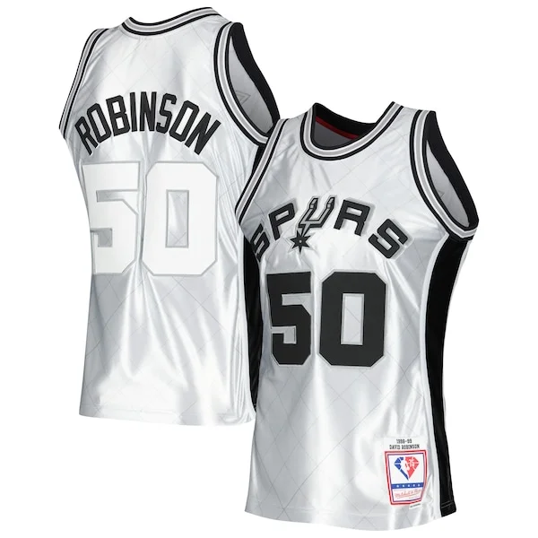 Gorgeous David Robinson San Antonio Spurs 1998/99 Hardwood Classics 75th Anniversary Swingman Jersey Platinum