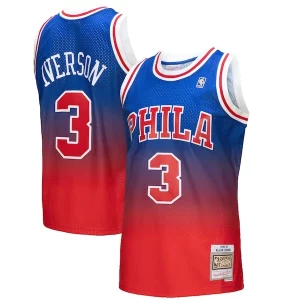 Gorgeous Elegante Eccezionale Allen Iverson Philadelphia 76ers 1996/97 Hardwood Classics Fadeaway Swingman Player Jersey Red/Royal