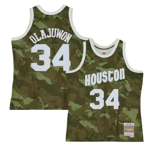 Gorgeous Hakeem Olajuwon Houston Rockets Hardwood Classics 1993/94 Ghost Green Swingman Jersey Camo