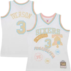 Incantevole Delizioso Comodo Allen Iverson Philadelphia 76ers 2002/03 Swingman Sidewalk Sketch Jersey White