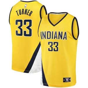 Incantevole Resistente Eccezionale Myles Turner Indiana Pacers Fast Break Replica Jersey Statement Edition Gold