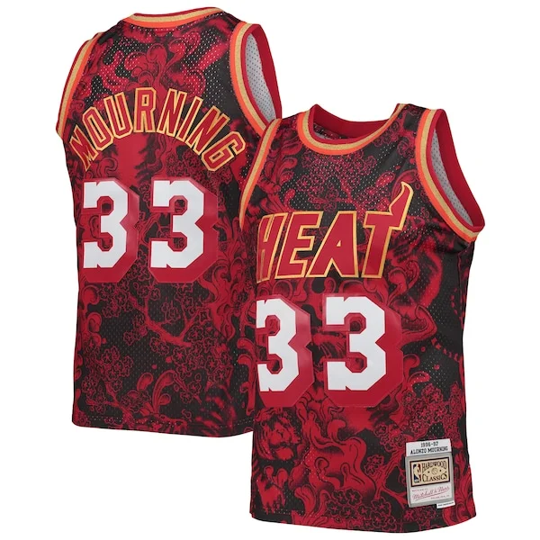 Lussuoso Fantastico Resistente Alonzo Mourning Miami Heat Hardwood Classics 1996/97 Lunar New Year Swingman Jersey Red