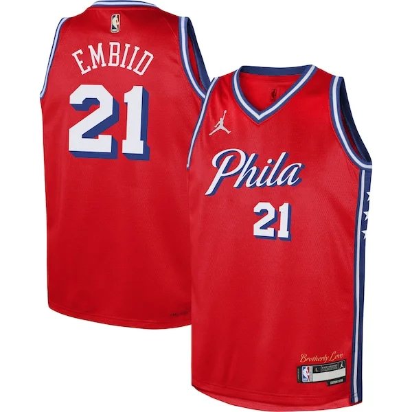 Lussuoso Joel Embiid Philadelphia 76ers Jordan Brand Youth Swingman Jersey Statement Edition Red