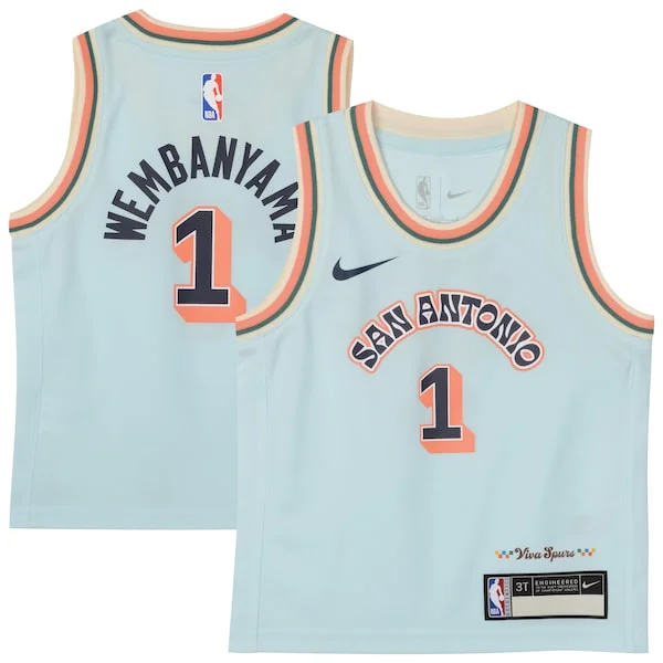 Accattivante Splendido Bellissimo Victor Wembanyama San Antonio Spurs Nike Preschool 2024/25 Swingman Player Jersey City Edition Light Blue