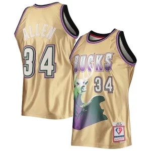 Meraviglioso Incantevole Elegante Ray Allen Milwaukee Bucks 75th Anniversary 1996/97 Hardwood Classics Swingman Jersey Gold