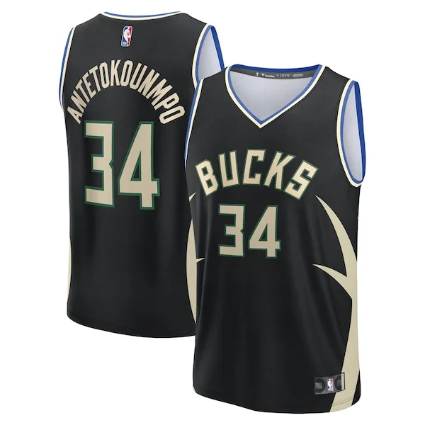 Meraviglioso Prestigioso Giannis Antetokounmpo Milwaukee Bucks Youth Fast Break Replica Player Jersey Statement Edition Black