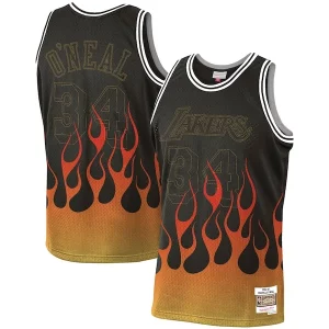 Moderno Comodo Gorgeous Shaquille O'Neal Los Angeles Lakers 1996 97 Hardwood Classics Flames Swingman Jersey Black