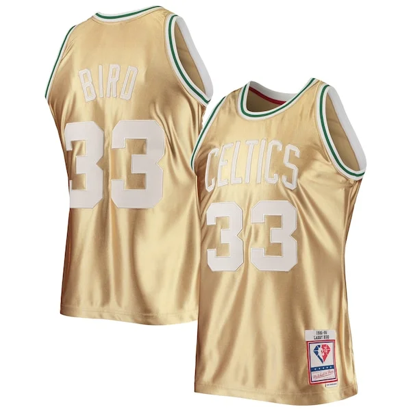 Moderno Lussuoso Stupendo Larry Bird Boston Celtics 75th Anniversary 1985/86 Hardwood Classics Swingman Jersey Gold