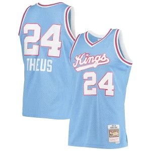 Ottimo Attraente Reggie Theus Sacramento Kings 1985/86 Hardwood Classics Swingman Jersey Light Blue