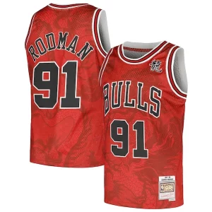 Ottimo Prestigioso Dennis Rodman Chicago Bulls 1997/98 Hardwood Classics Asian Heritage 6.0 Swingman Throwback Player Jersey Red