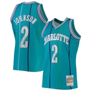 Ottimo Raffinato Larry Johnson Charlotte Hornets 1996/97 Hardwood Classics NBA 75th Anniversary Diamond Swingman Jersey Teal