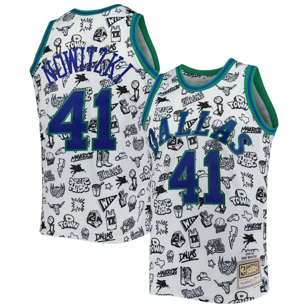 Pratico Magnifico Dirk Nowitzki Dallas Mavericks 1998/99 Hardwood Classics Doodle Swingman Jersey White