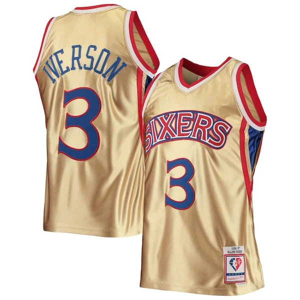 Pratico Trendy Elegante Allen Iverson Philadelphia 76ers 75th Anniversary 1996/97 Hardwood Classics Swingman Jersey Gold