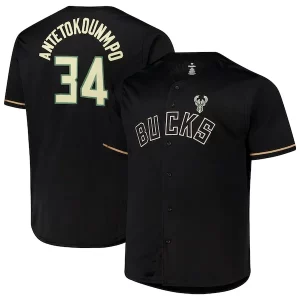 Raffinato Resistente Ottimo Giannis Antetokounmpo Milwaukee Bucks Profile Big & Tall Name & Number Button Up Jersey Black