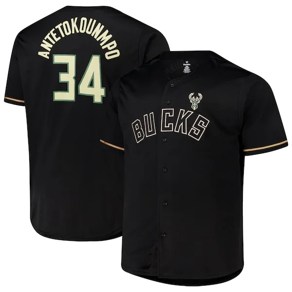 Raffinato Resistente Ottimo Giannis Antetokounmpo Milwaukee Bucks Profile Big & Tall Name & Number Button Up Jersey Black
