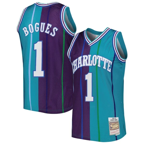Sofisticato Comodo Muggsy Bogues Charlotte Hornets Hardwood Classics 1992/93 Split Swingman Jersey Teal/Purple