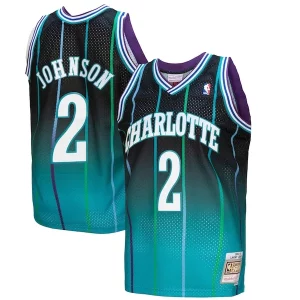 Sofisticato Larry Johnson Charlotte Hornets 1992/93 Hardwood Classics Fadeaway Swingman Player Jersey Teal/Black