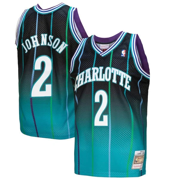 Sofisticato Larry Johnson Charlotte Hornets 1992/93 Hardwood Classics Fadeaway Swingman Player Jersey Teal/Black