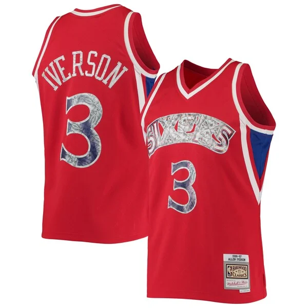 Splendido Allen Iverson Philadelphia 76ers 1996/97 Hardwood Classics NBA 75th Anniversary Diamond Swingman Jersey Red