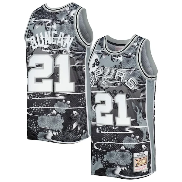 Splendido Tim Duncan San Antonio Spurs 1998/99 Hardwood Classics Lunar New Year Swingman Jersey Silver