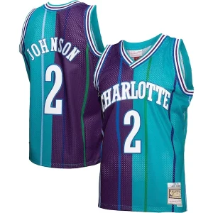 Trendy Larry Johnson Charlotte Hornets Hardwood Classics Split Swingman Jersey Teal/Purple