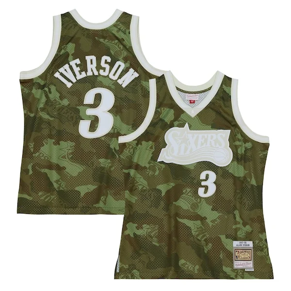 Versatile Allen Iverson Philadelphia 76ers Hardwood Classics 1997/98 Ghost Green Swingman Jersey Camo
