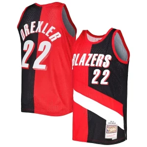 Versatile Clyde Drexler Portland Trail Blazers Hardwood Classics 1991/92 Split Swingman Jersey Red/Black